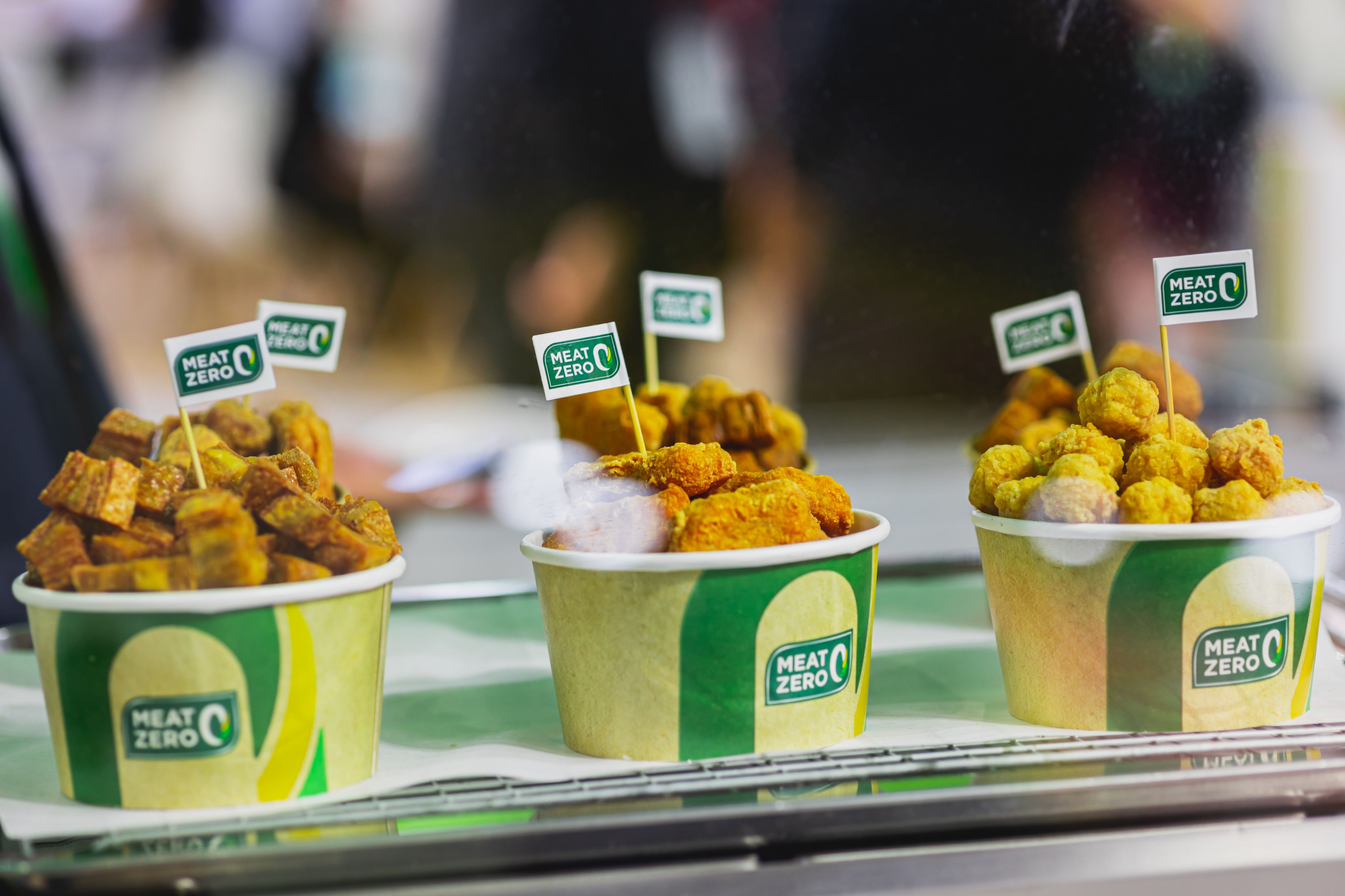 Meat free samples in cups for food tasting
