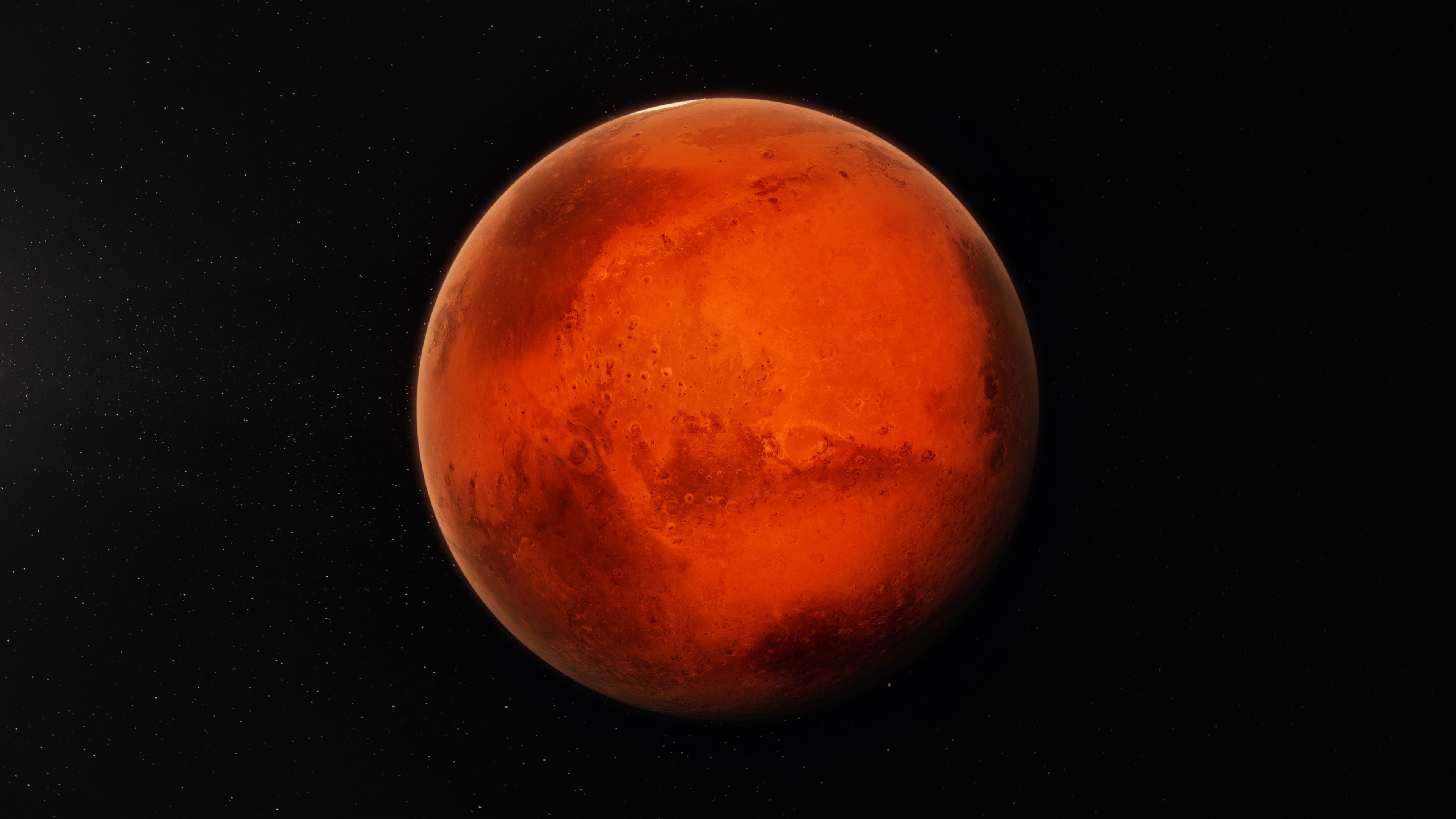 The planet Mars in a dark sky