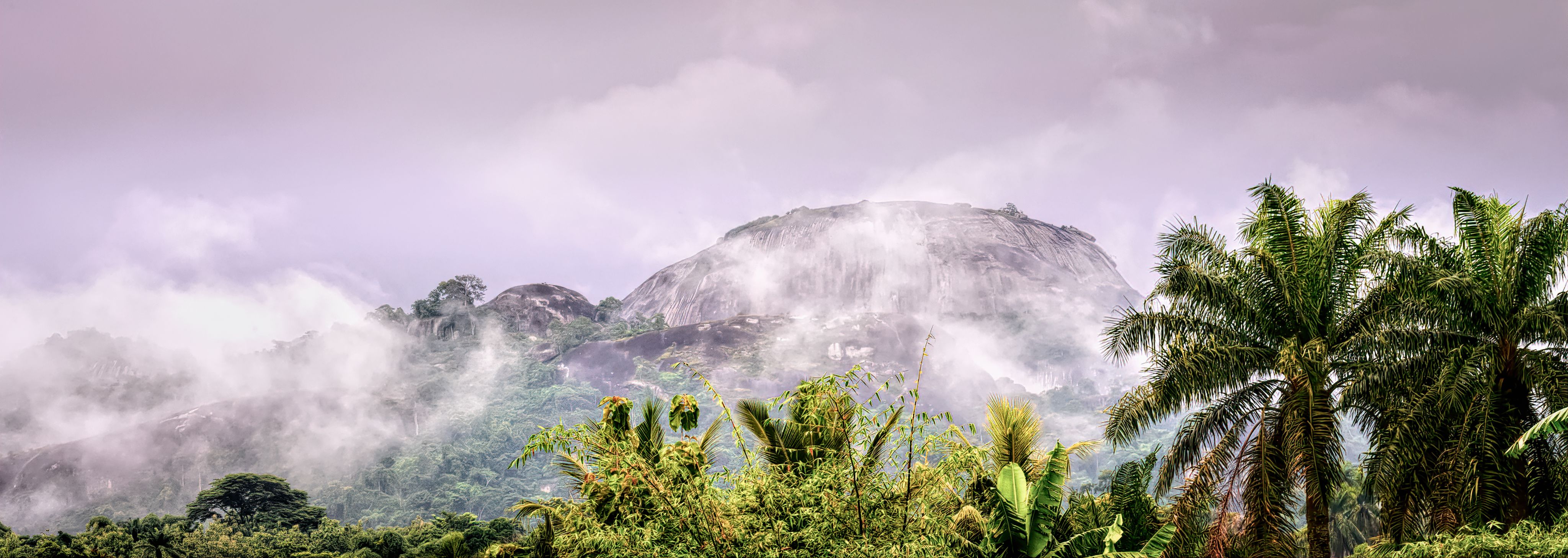 A panoramic view of Idanre hills on a cloudy day