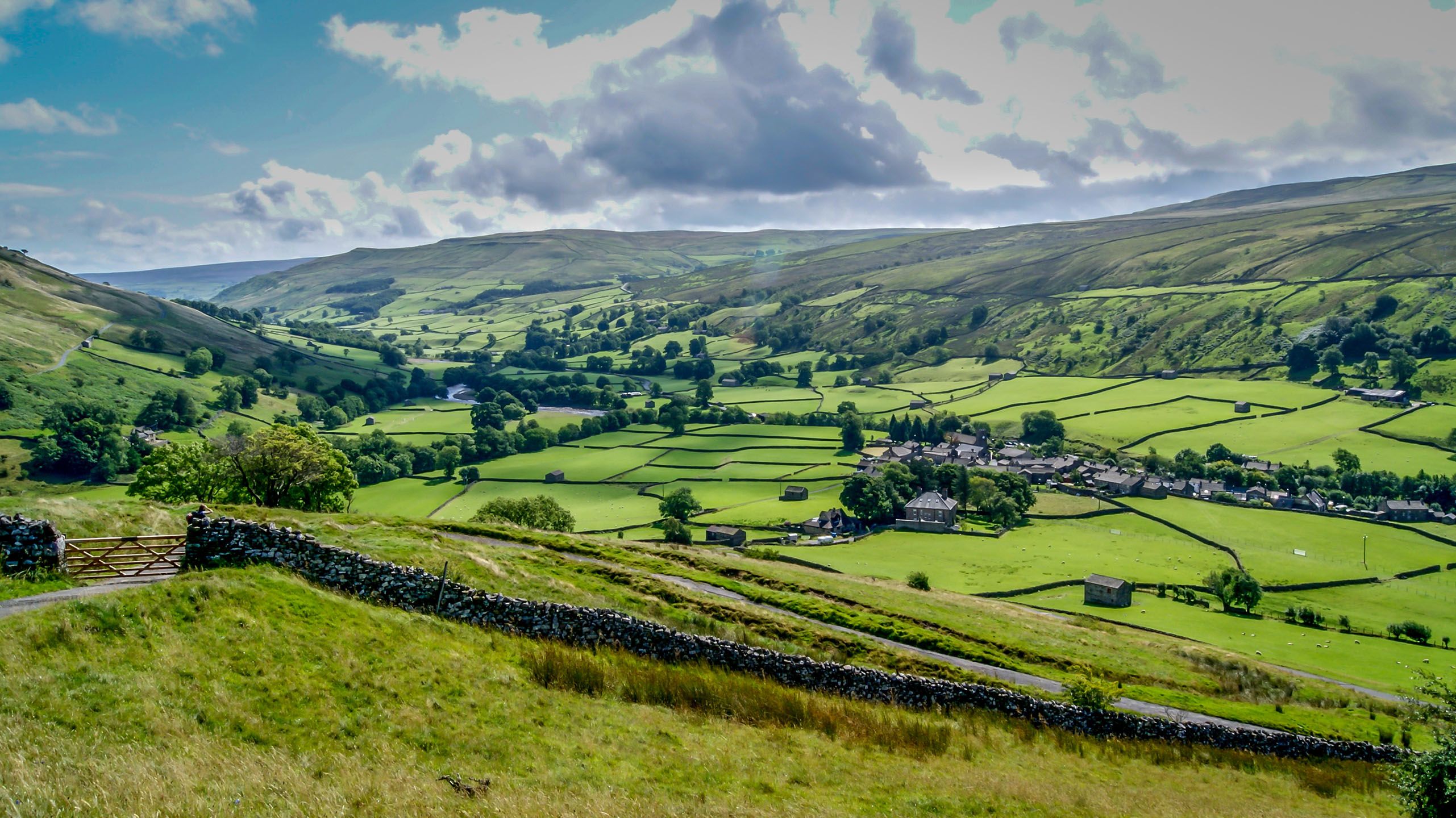 Fields and hills in Swaledale in the Yorkshire Dales