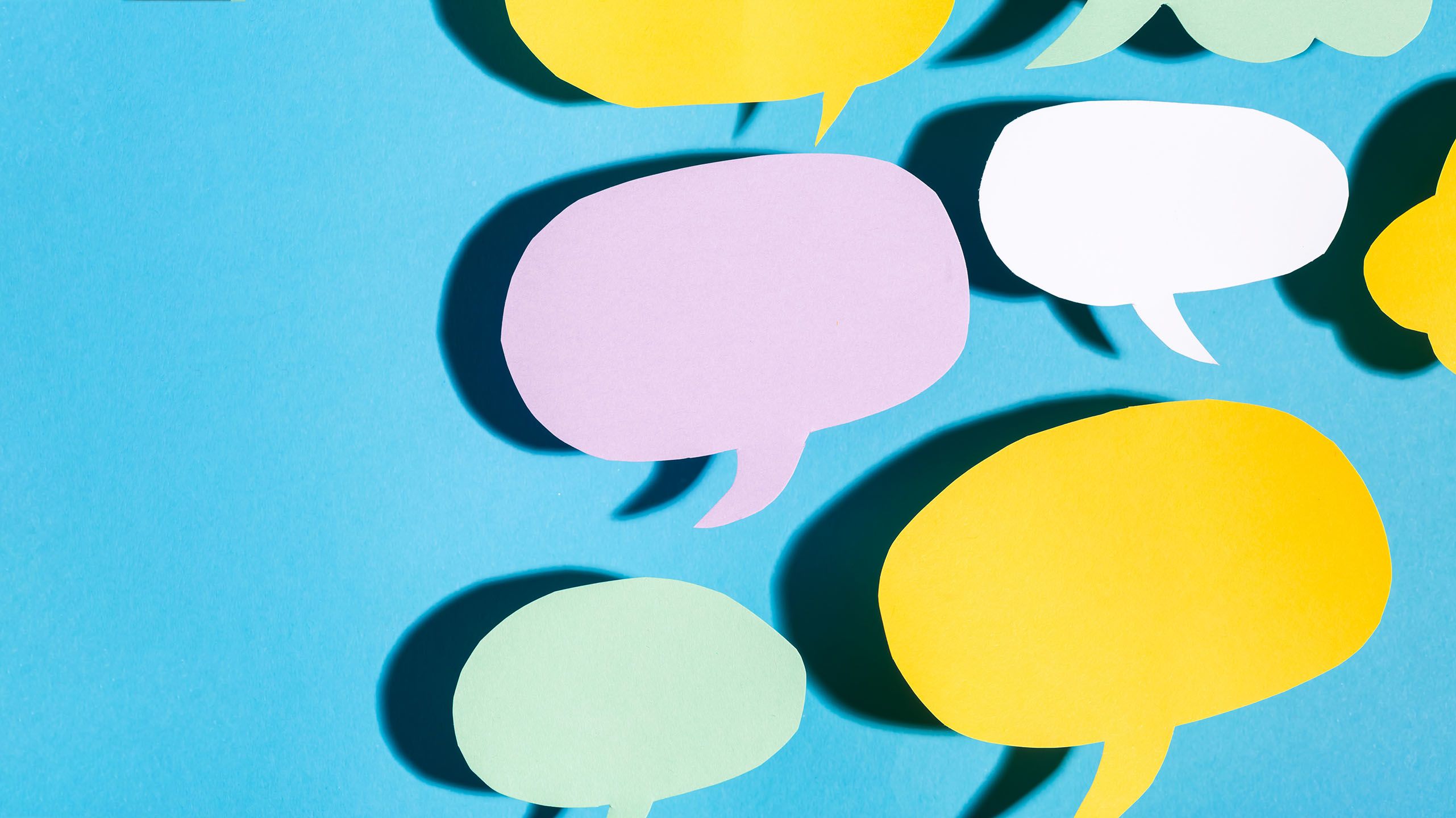 Colourful graphics of speech bubbles