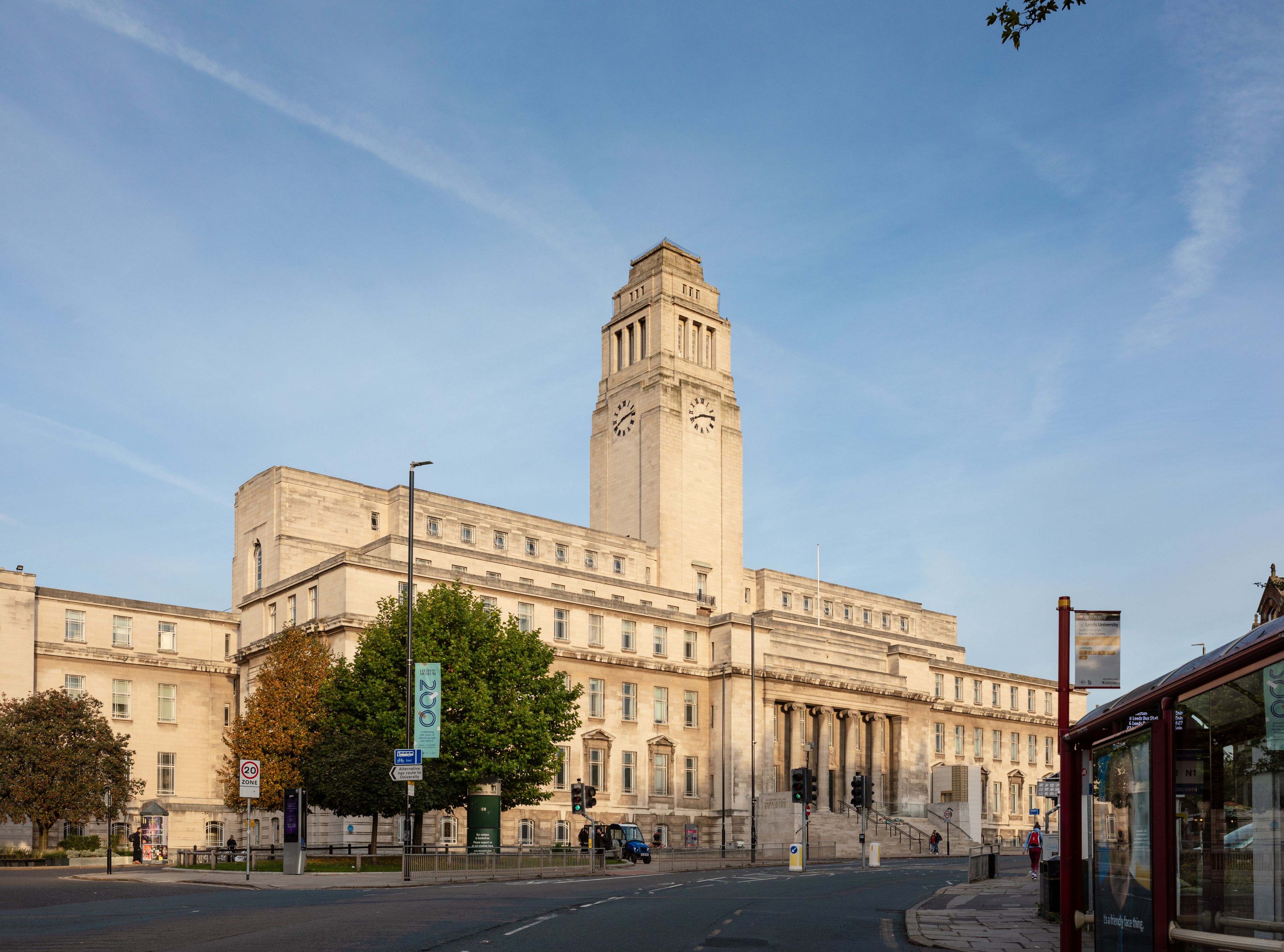 Parkinson building photographed from street level with a blue sky in the background