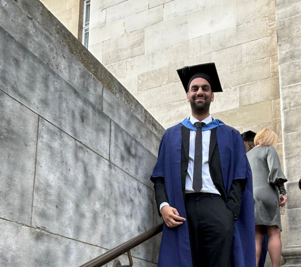 Profile image of graduate on Parkinson steps at the University of Leeds