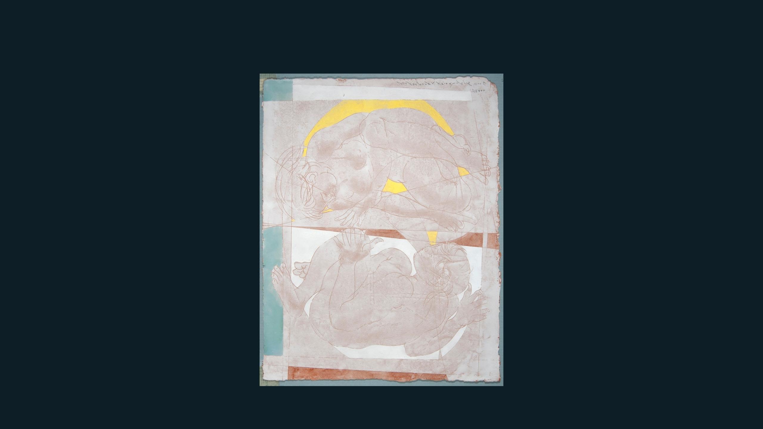 Two figures, one lying face up and the other face down. Described under heading: Erni's Pyramus and Thisbe