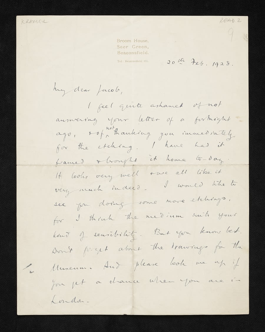First page of a handwritten letter. Described under the heading: Letter from Read to Kramer.