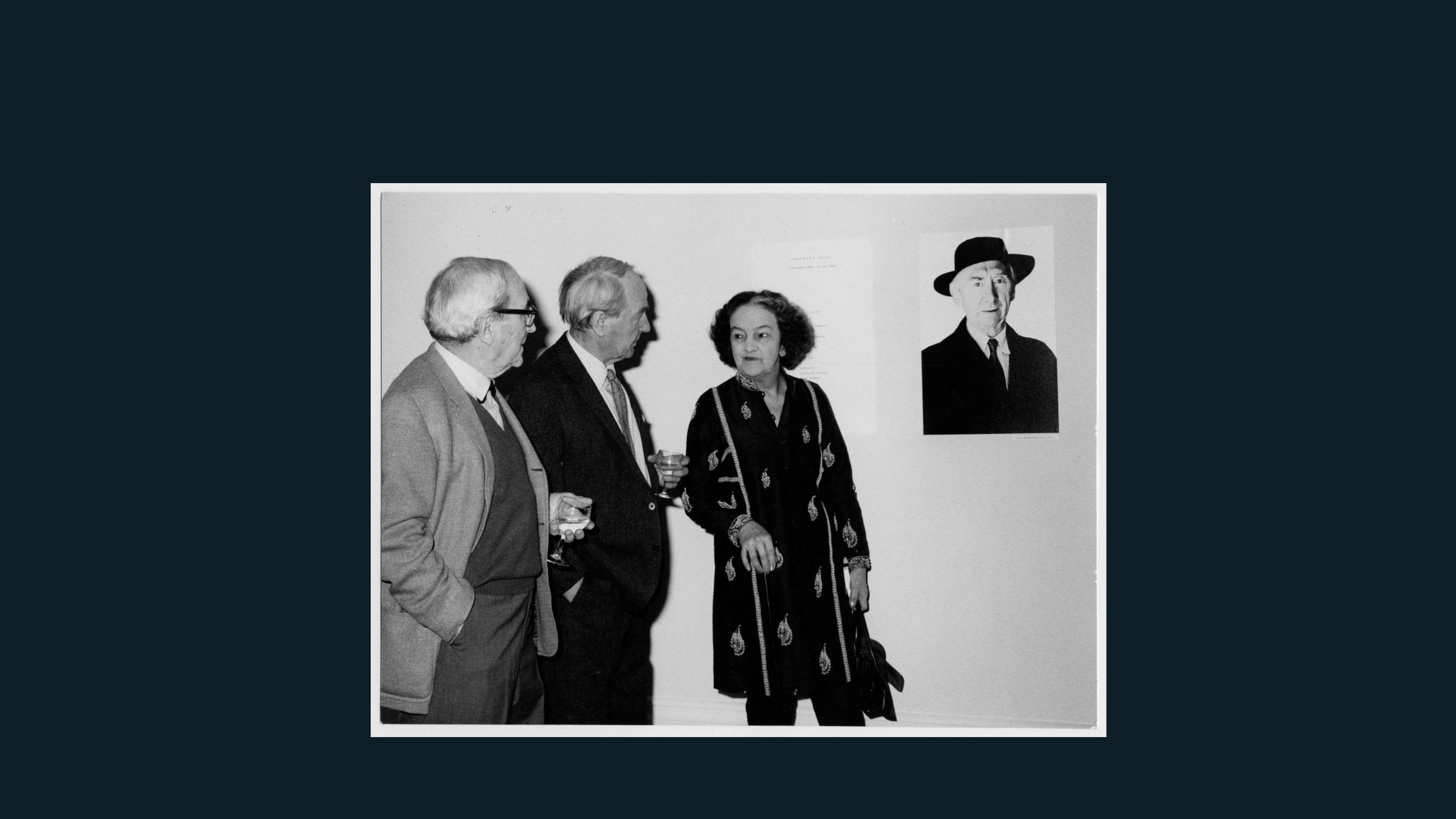 Photo of Gabo, Moore and Hepworth next to a picture of Herbert Read. Described under: Gabo, Moore and Hepworth