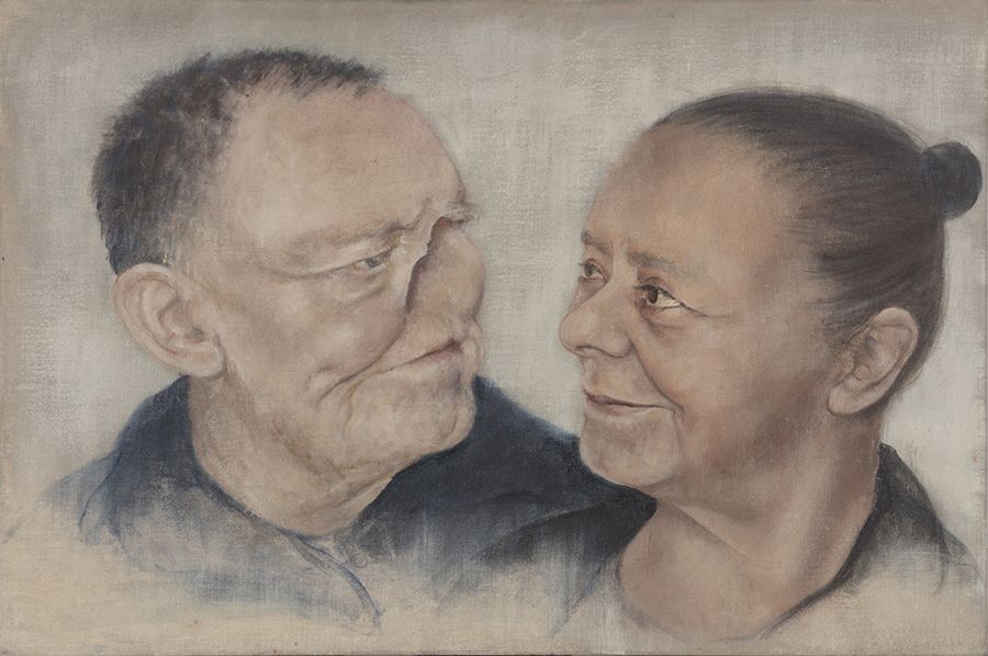 Painting of Robin and his wife Phyllis looking at each other and smiling