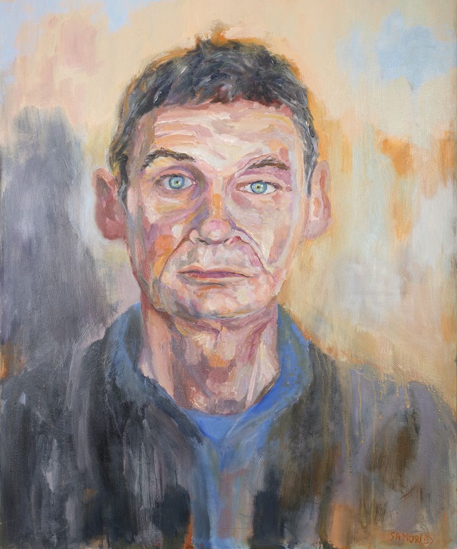 Painting of Chris wearing a prosthesis