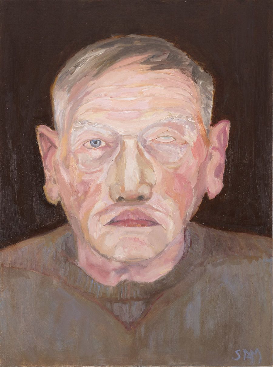 Painting of David wearing a digitally manufactured facial prosthesis