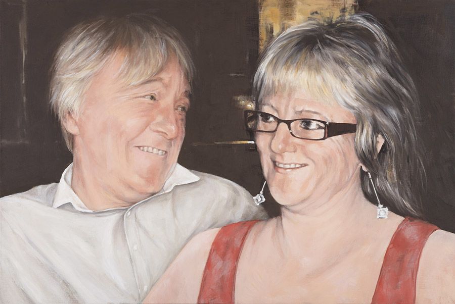 Painting of Brian and a younger Suzie smiling