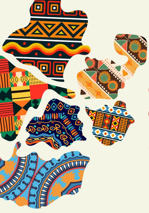 graphic of the shape of east Africa with African patterns