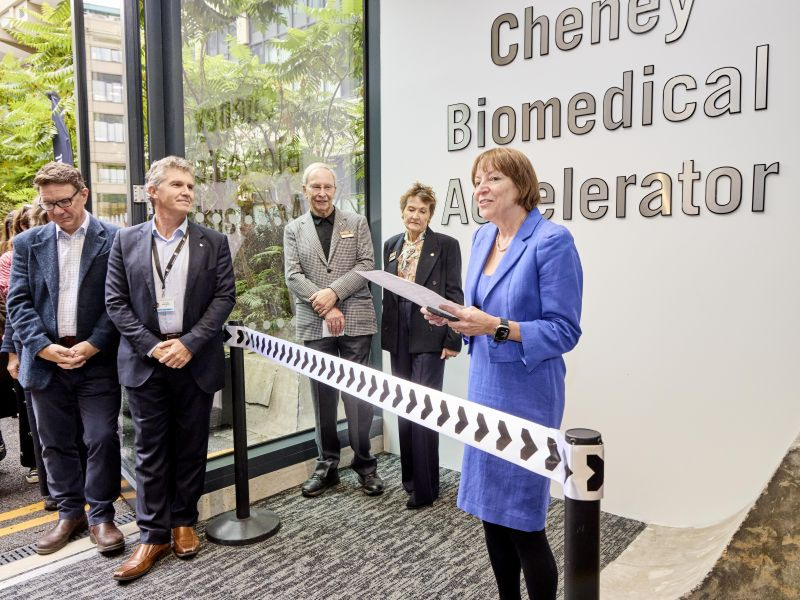 The University Vice-Chancellor talks at the opening of the Cheney Biomedical Accelerator
