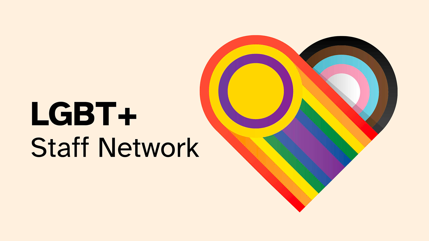 LGBT+ Staff Network logo with text alongside it reading LGBT+ Staff Network