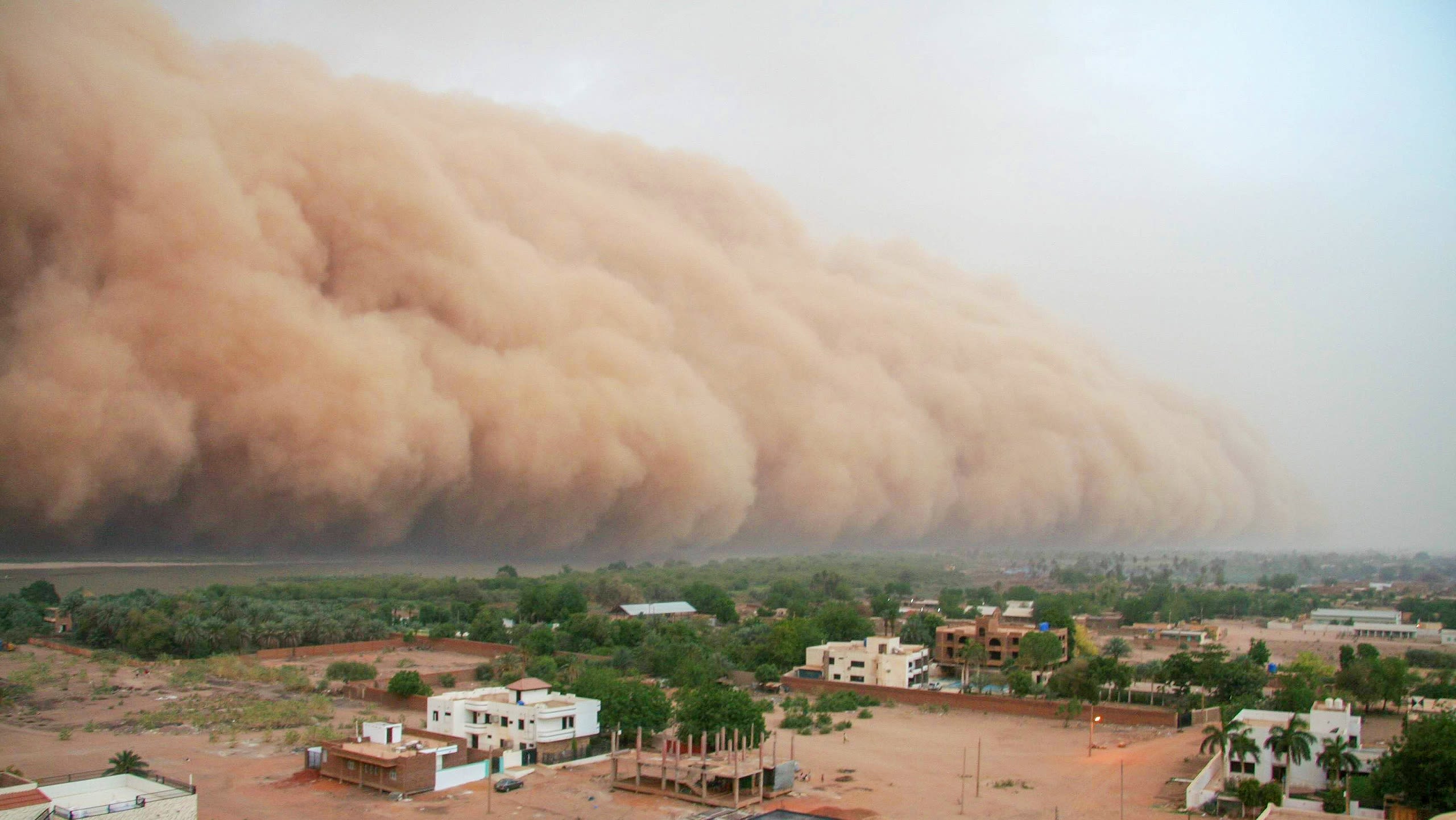 A giant dust cloud blows over a town