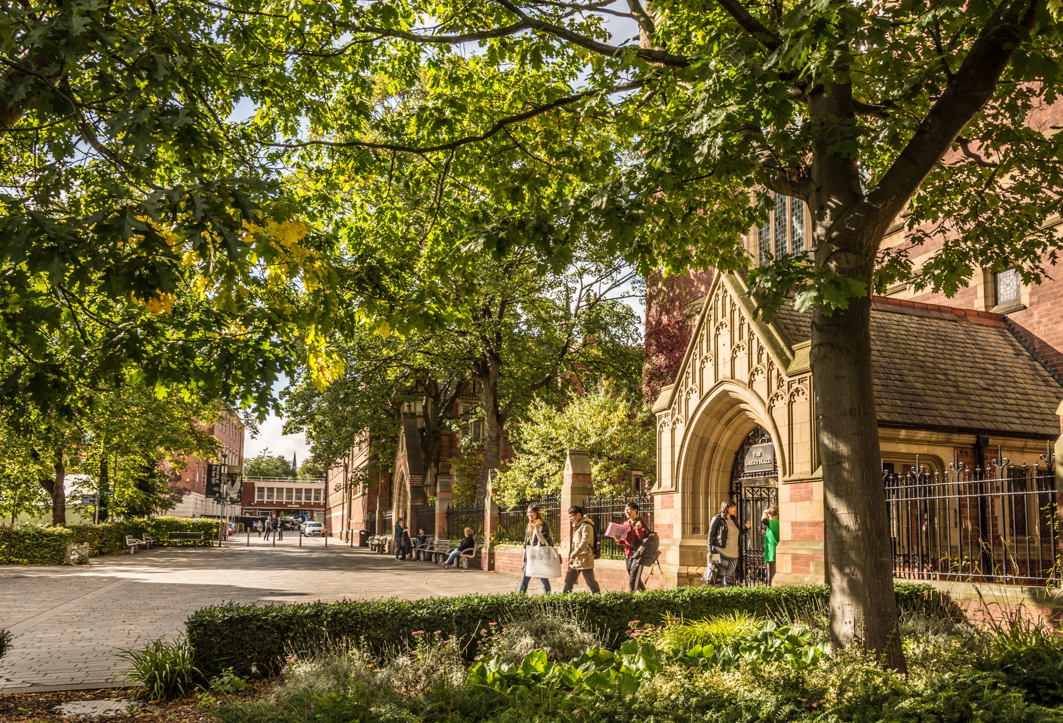 The entrance to the Great Hall in spring