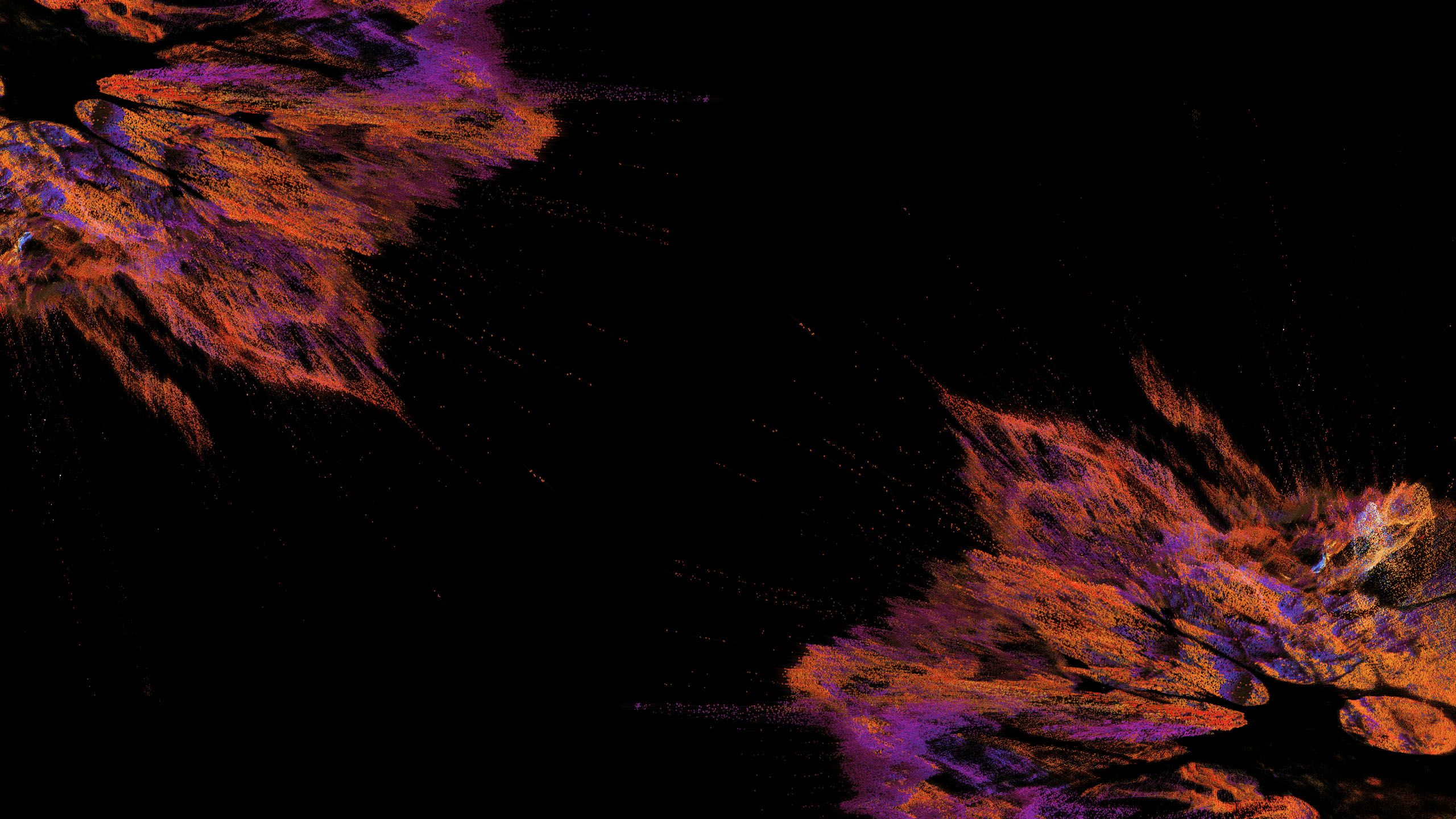 Orange and purple splashes on a black backdrop