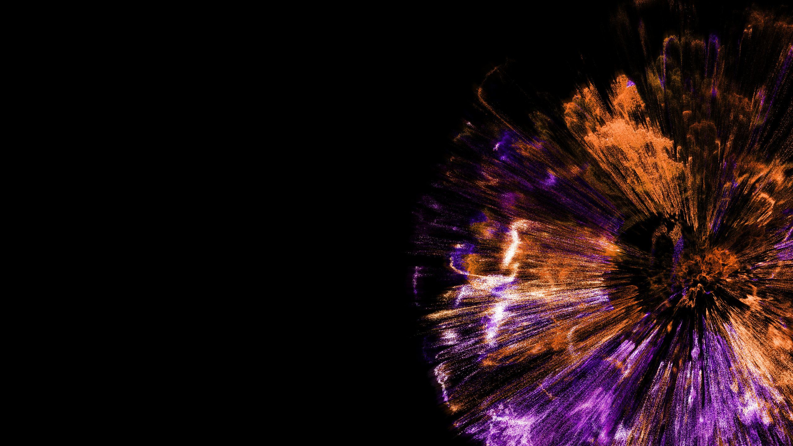 Orange and purple splashes on a black backdrop