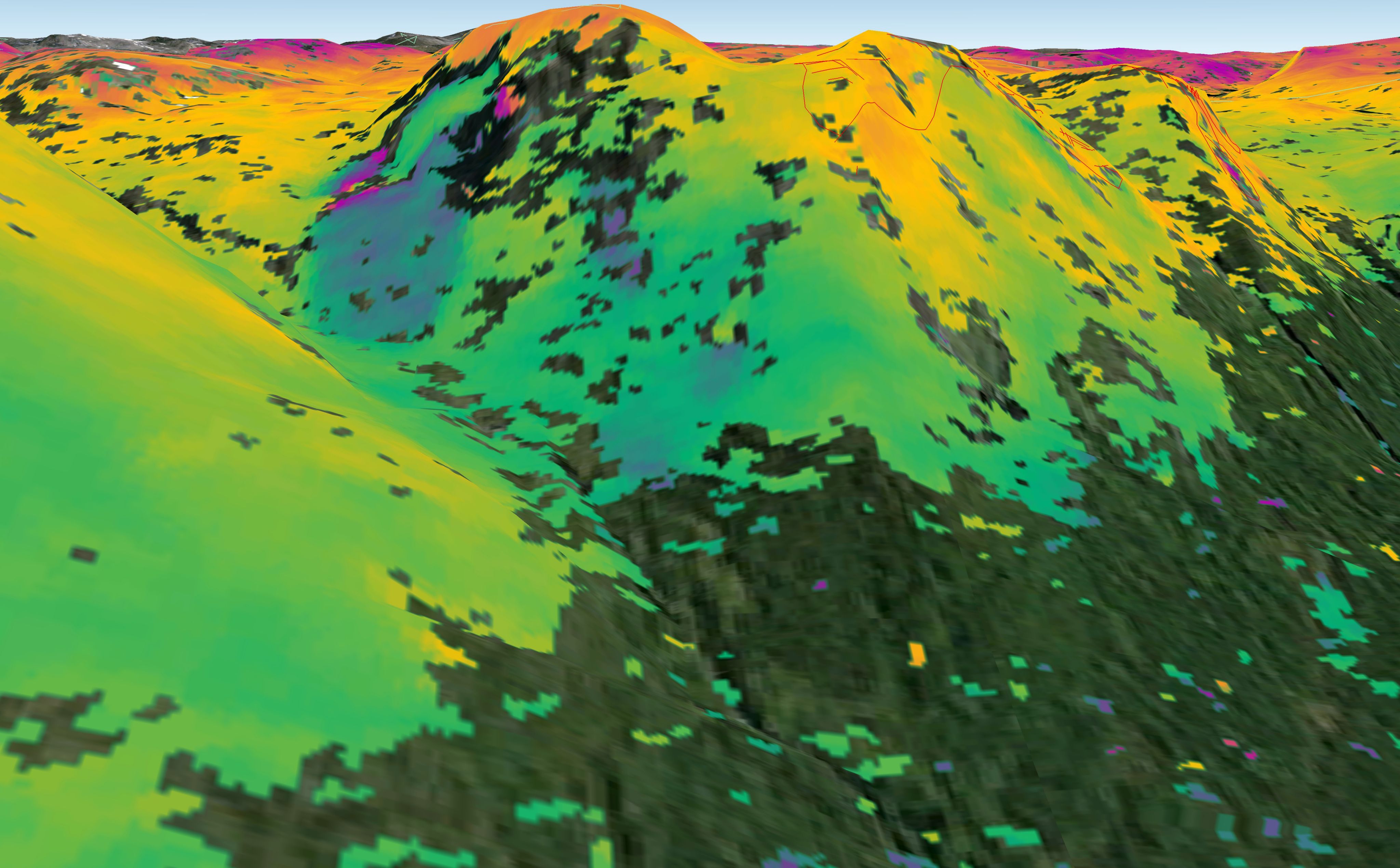 Image of landslide risk in Norway created by Sentinel-1 satellite data