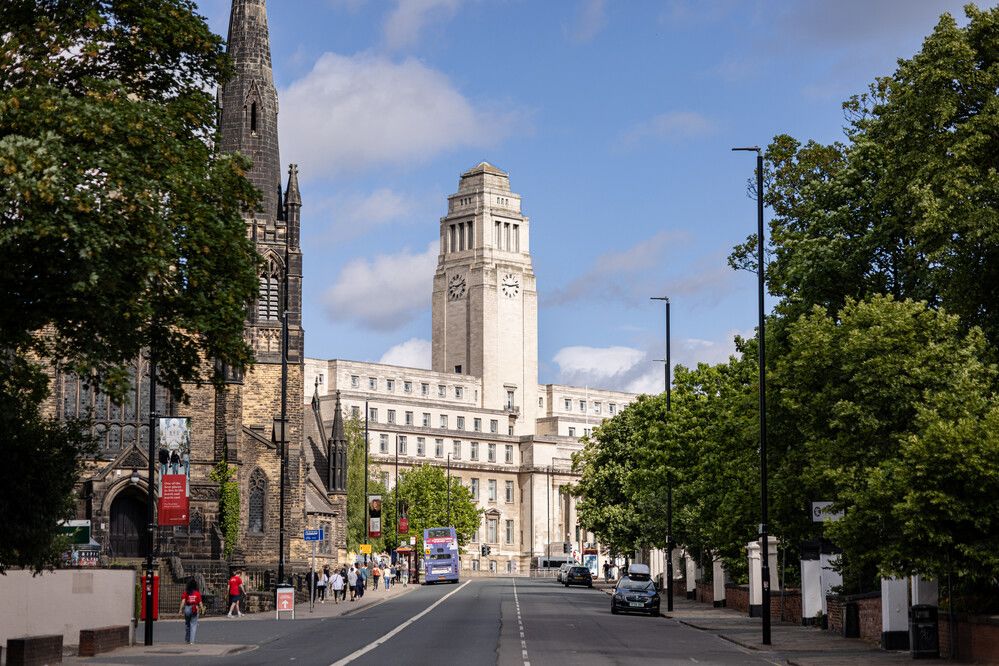 Parkinson Building with a bus pulling up before it