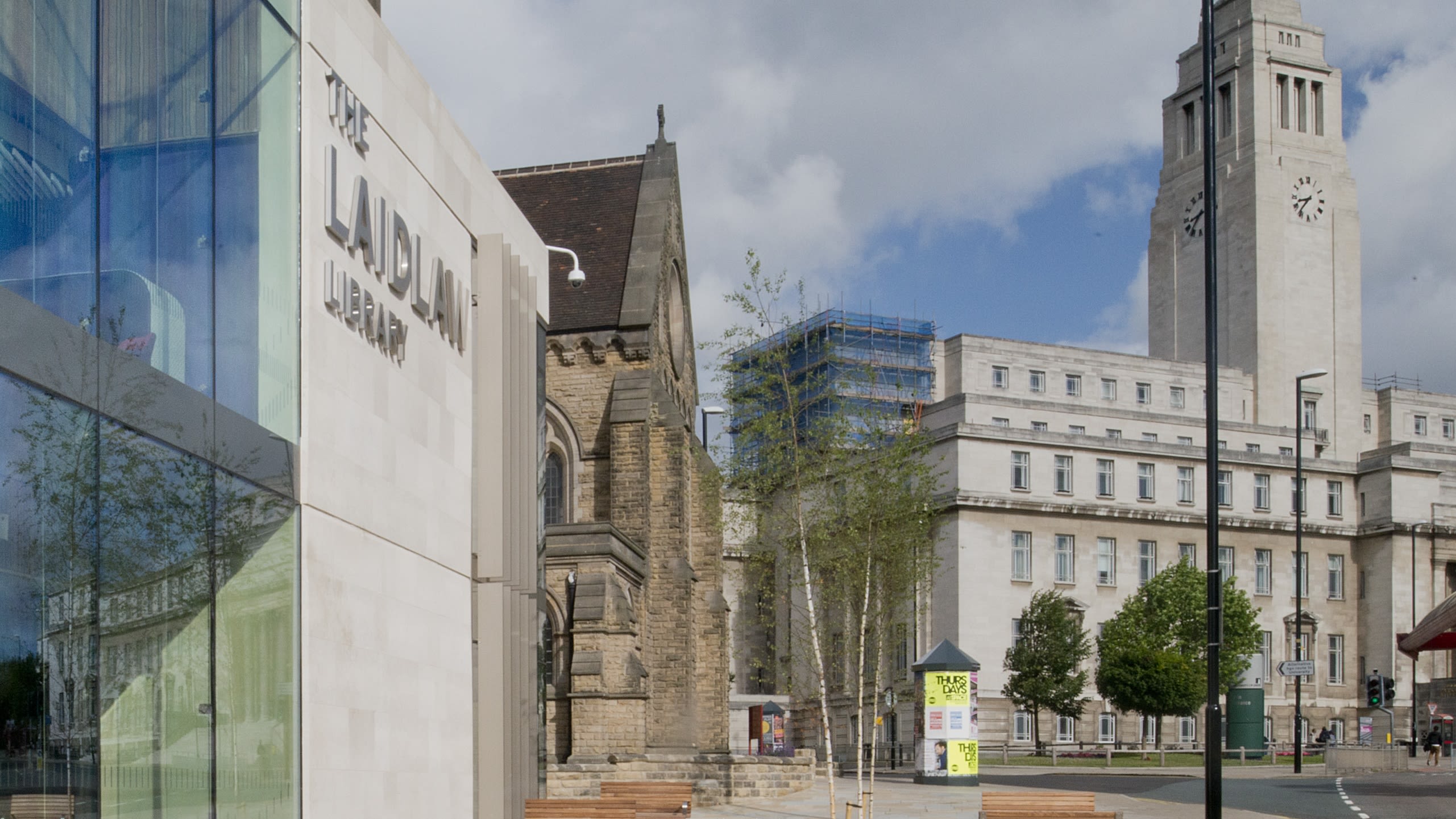 Exterior of the Laidlaw Library with the Parkinson Tower in the background